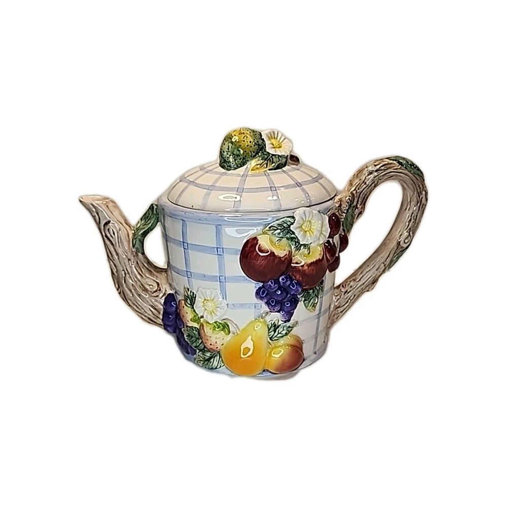 Vintage Omnibus by Fitz and Floyd Fruit Arbor Teapot 1994 READ Cottage Decor